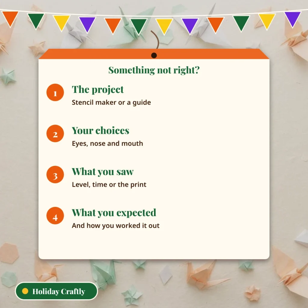 Four things to send when something is not right: the project, your choices, what you saw and what you expected